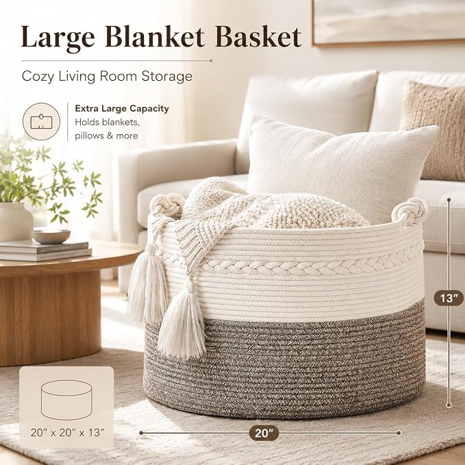 KAKAMAY Large Blanket Basket, Woven Baskets - Image 2
