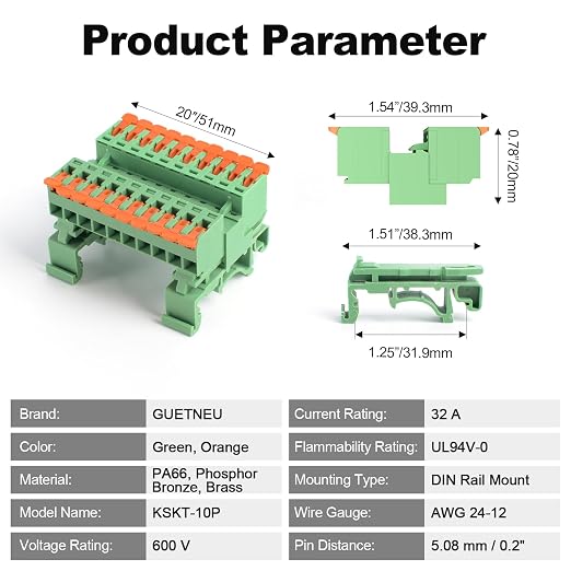 2Pcs DIN Rail Terminal Blocks, 10P Lever Wire Connectors, AWG 24-12 | 10P Lever - Image 7