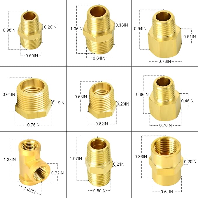 GASHER 26PCS Brass Pipe Fitting Kit, Hex Bushing, Hex Nipple, 90 Degree - Image 3