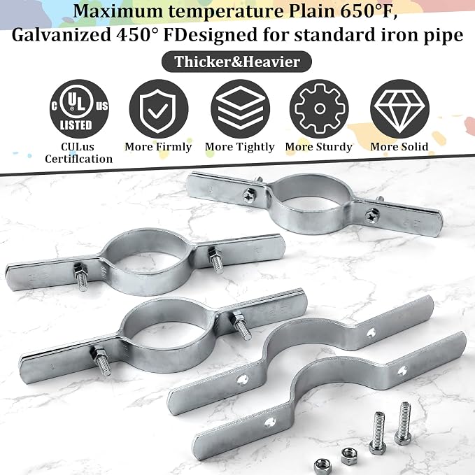 4 Pcs 3 Inch Pipe Riser Clamps Vertical Hanger Support, Galvanized Steel Rigid - Image 4