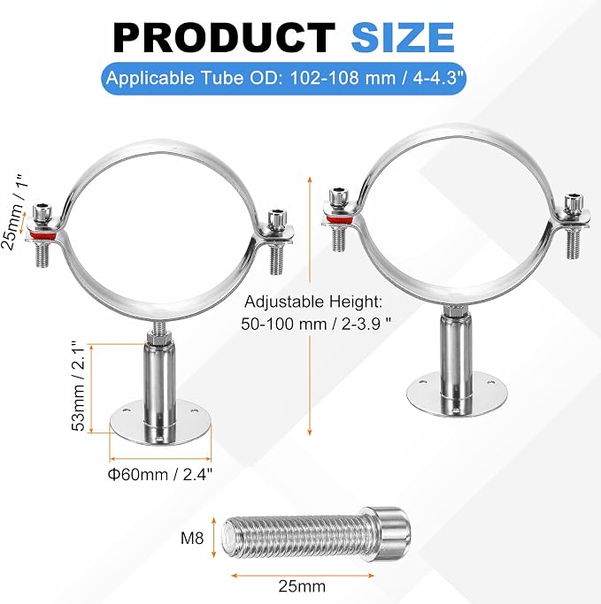 HARFINGTON 2 Set Wall Mount Ceiling Mount Pipe Supports 304 Stainless Steel - Image 2