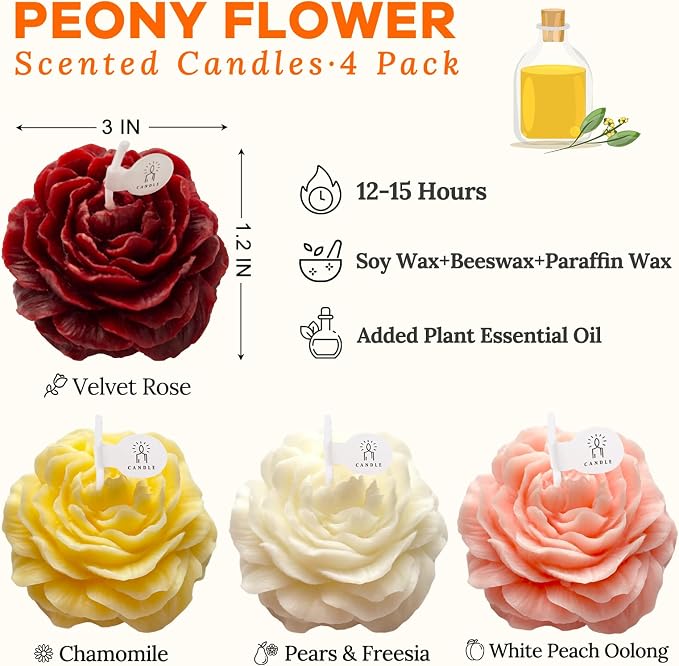 4 Packs Peony Flower Shape Candles - Image 6