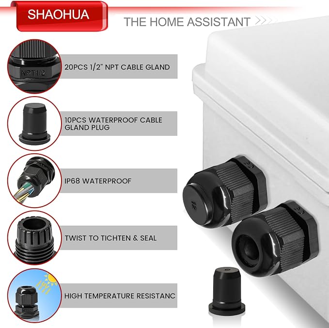 30PCS 1/2" NPT Cable Gland, IP68 Waterproof Adjustable Strain Relief Cord - Image 2