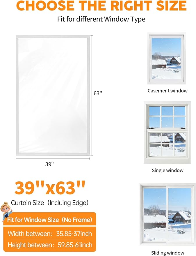 Ready-to-Install Plastic Window Insulation Film 39″×63″, Reusable Clear Draft - Image 2
