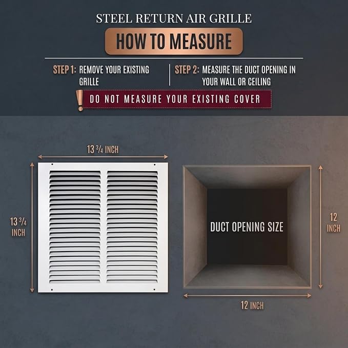 Fits 12x12 Duct Opening | Steel Return Air Grille, Air Return Vent Cover - Image 2
