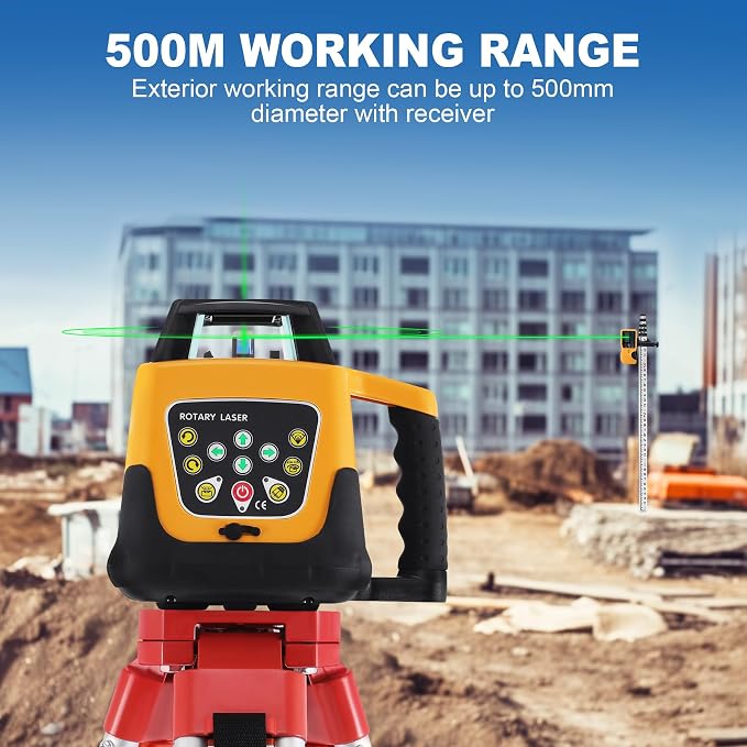 360° Self-Leveling Green Beam Rotary Laser Level Kit w/Tripod+Grade Rod | Remote - Image 5