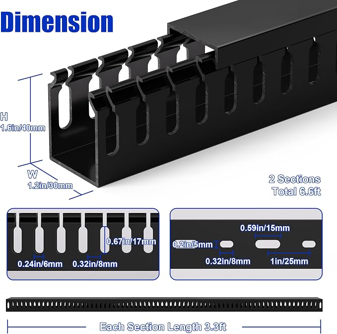 1.6"H x 1.2"W Cable Raceway, 6ft Under Desk Wire Management Channel, 2 Pack - Image 2