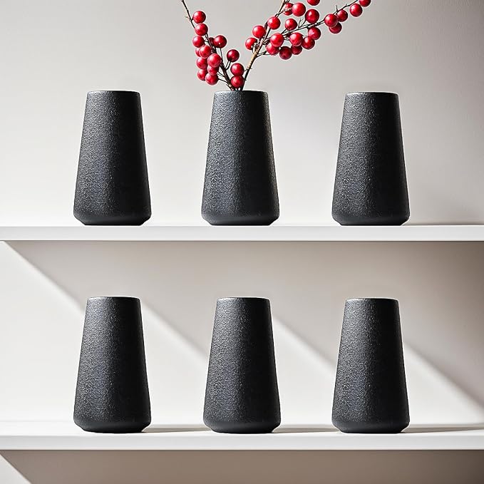 Modern Black 5.9'' Ceramic Vase Set of 6 by LIZOFER
