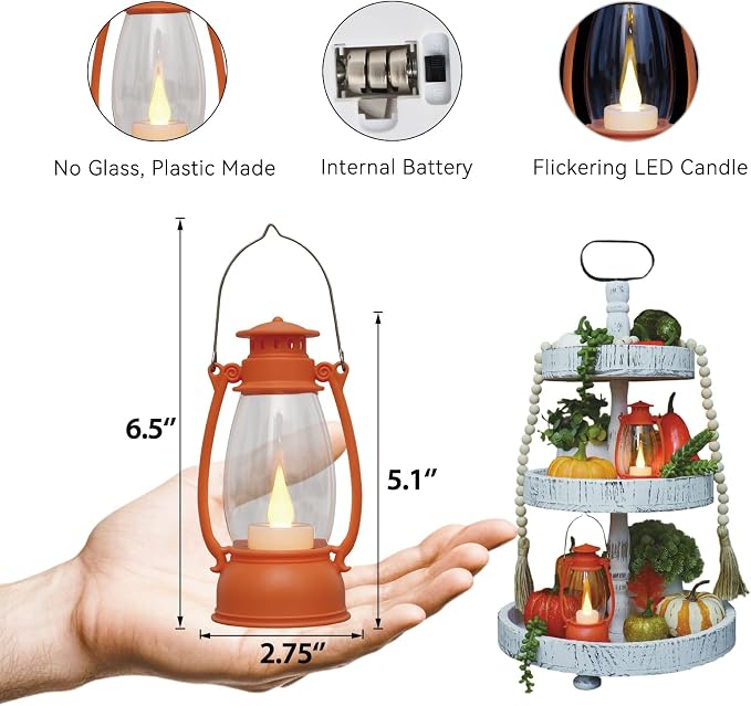12Pcs Orange Mini Lanterns for Fall Halloween Thanksgiving & Western Camping - Image 2