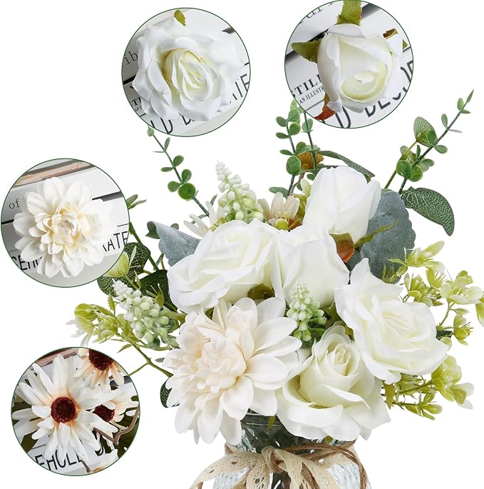 CEWOR Fake Flowers in Vase, Artificial Flowers Arrangement in Vase, Fake Floral - Image 3