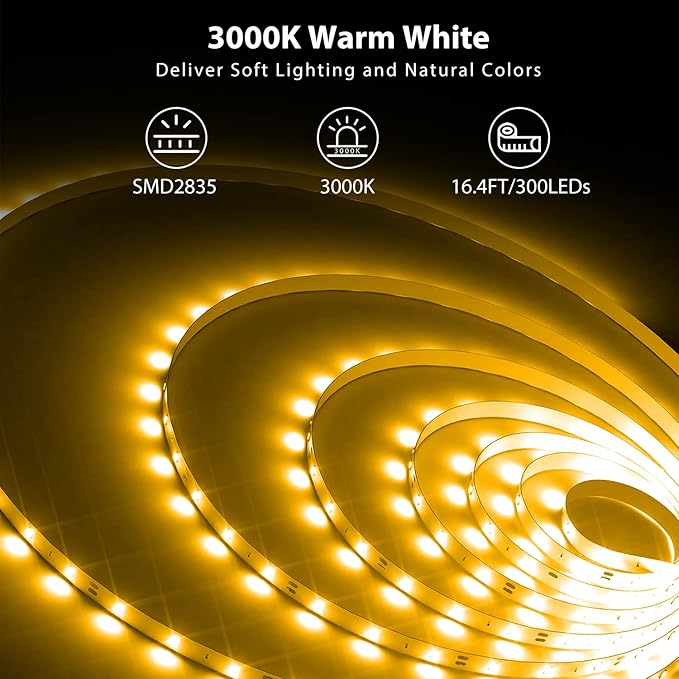 DAYBETTER Warm White LED Strip Light, 16.4 ft Dimmable Bright Rope Light - Image 3