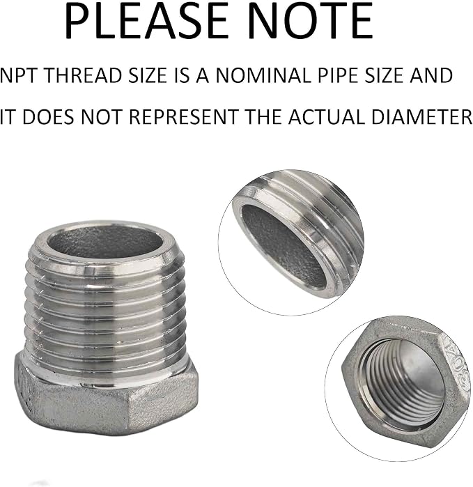 304 Stainless Steel Reducer Hex Bushing, 1/2" NPT Male to 3/8" NPT Female - Image 6