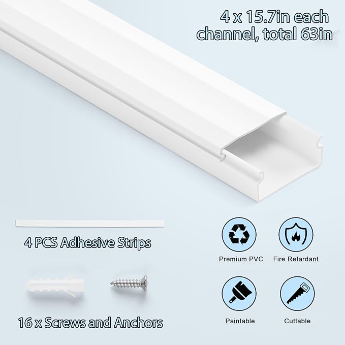 Cord Covers - 63in Paintable TV Cable Hider Kit, X-Large Cord Management System - Image 3