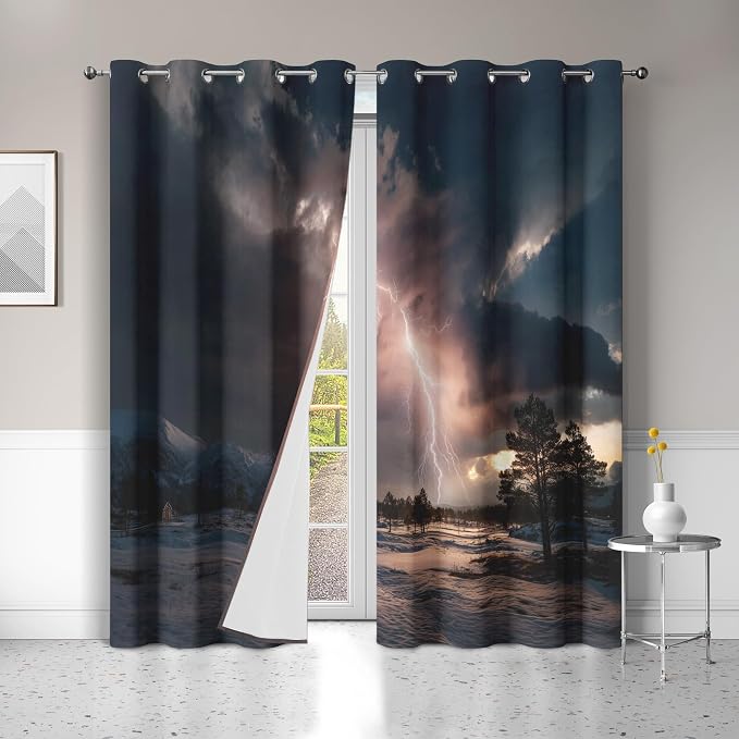 Thunderstorm Blackout Curtains 39 Inches Long, Lightning Nature Landscape - Image 3