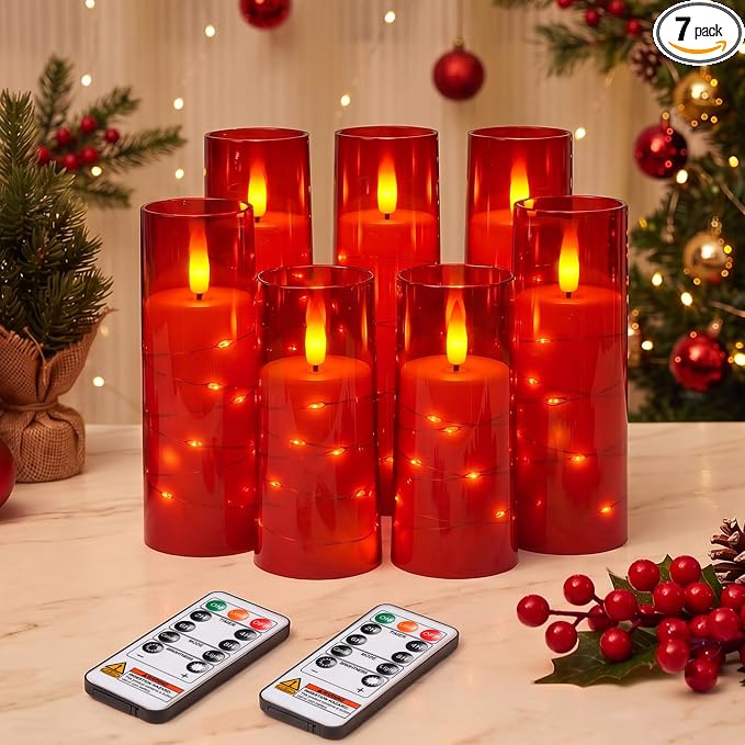 Raycare 7 Pack Flameless Battery Operated Pillar Candles by Raycare