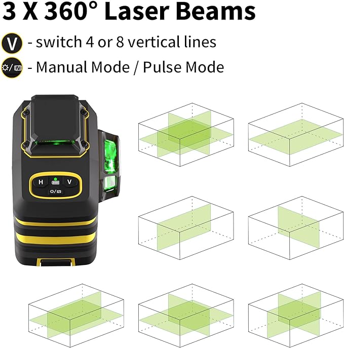 Laser Level with 12 Green Lines, Built-in 5200 mAh Li-ion Battery | 3×360° Full - Image 4