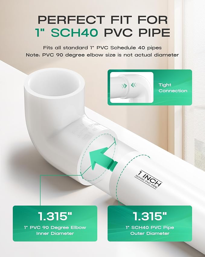 4-Pack 1 Inch PVC Fittings 90 Degree Elbow, Furniture Build Grade SCH40 White - Image 3