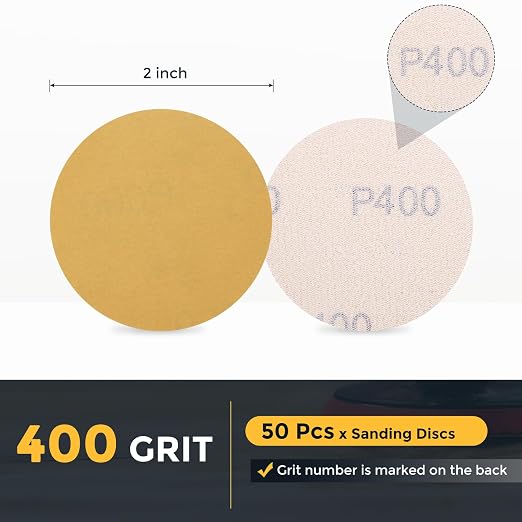 HARFINGTON 50 Pcs 2 Inch Sanding Discs 400 Grit Yellow Aluminum Oxide | Hook - Image 2