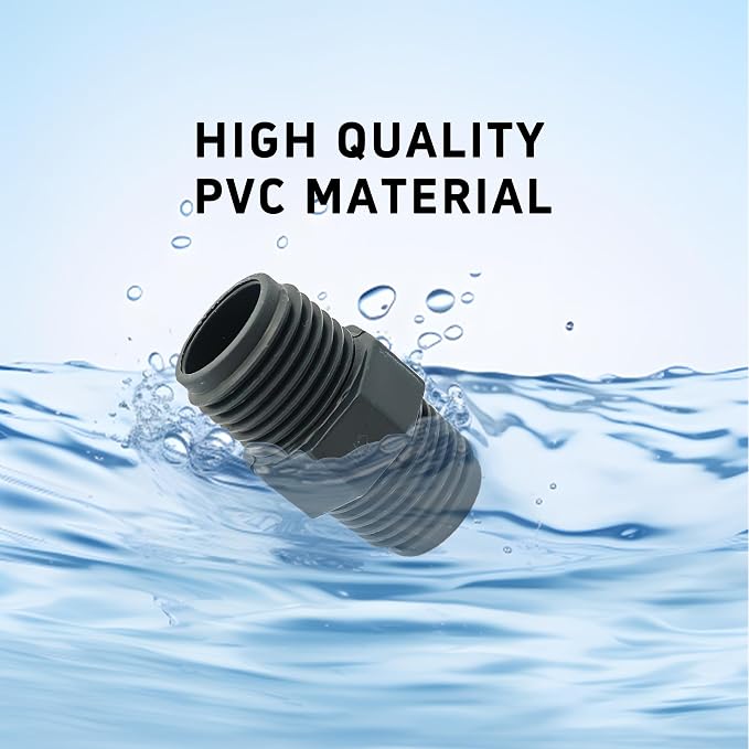5PCS 1/2" PVC Hex Nipple Fitting, G1/2 X G1/2 Male Thread Coupling Adapter - Image 5