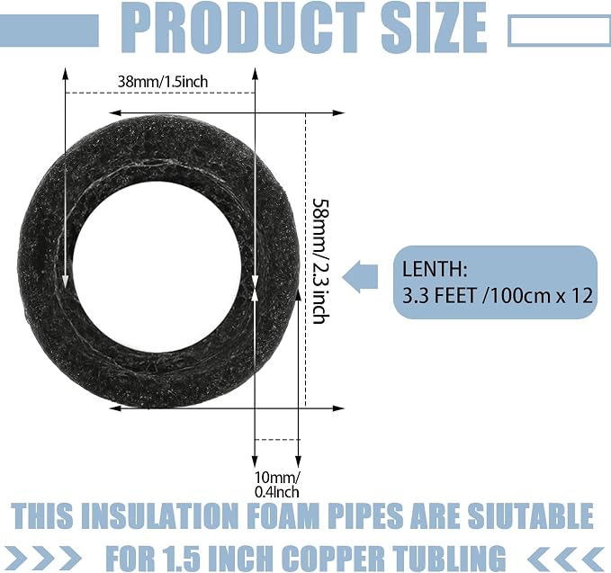 12 Pcs 3.3 Feet Foam Pipe Insulation Foam Tube Insulating Water Pipe Pool Swim - Image 2