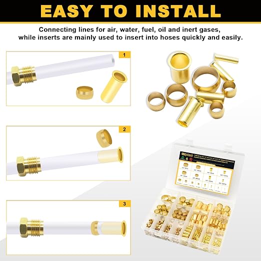 Siptenk 320PCS Brass Compression Sleeves Ferrules Inserts Fittings Kit | 8 - Image 4