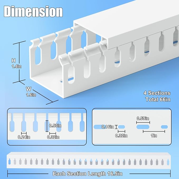 1.4"H x 1.6"W Cable Raceway, 66in Under Desk Wire Management Channel, 16.5in - Image 2