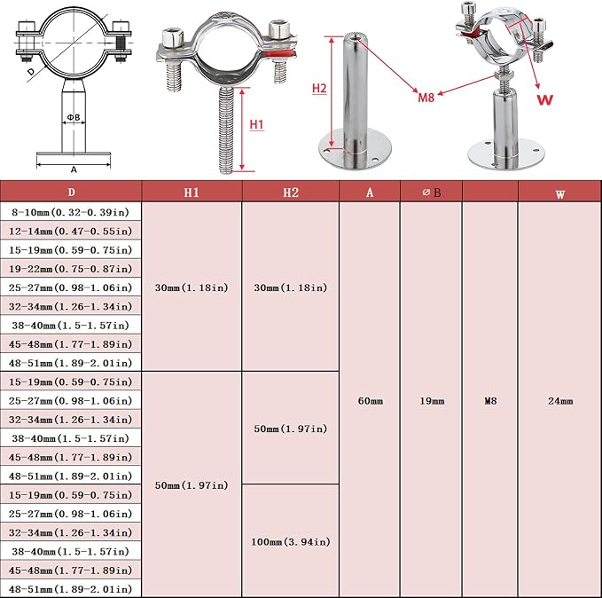 2PCS wall Mount Ceiling Mount Pipe 304 Stainless Steel Pipe Supports Pipe - Image 5