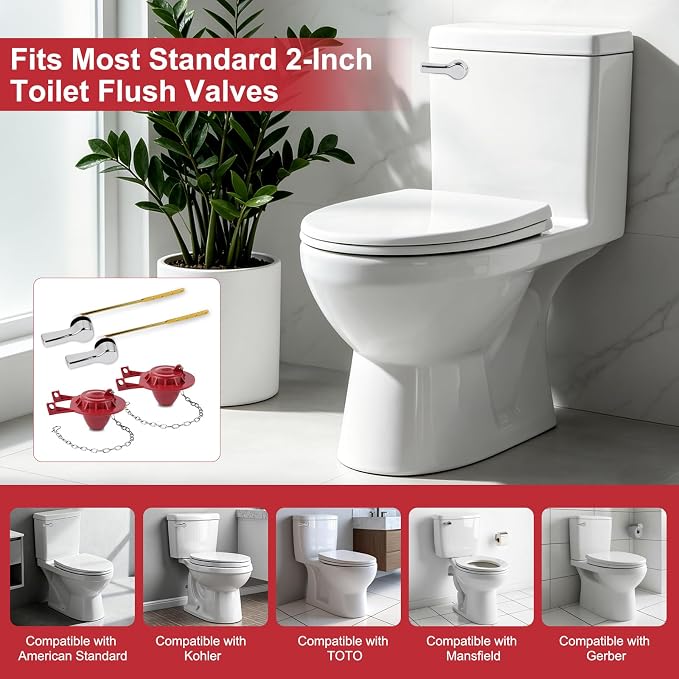Hibbent 2 Pack Universal Front Mount Toilet Handle & 2'' Toilet Flapper | - Image 8