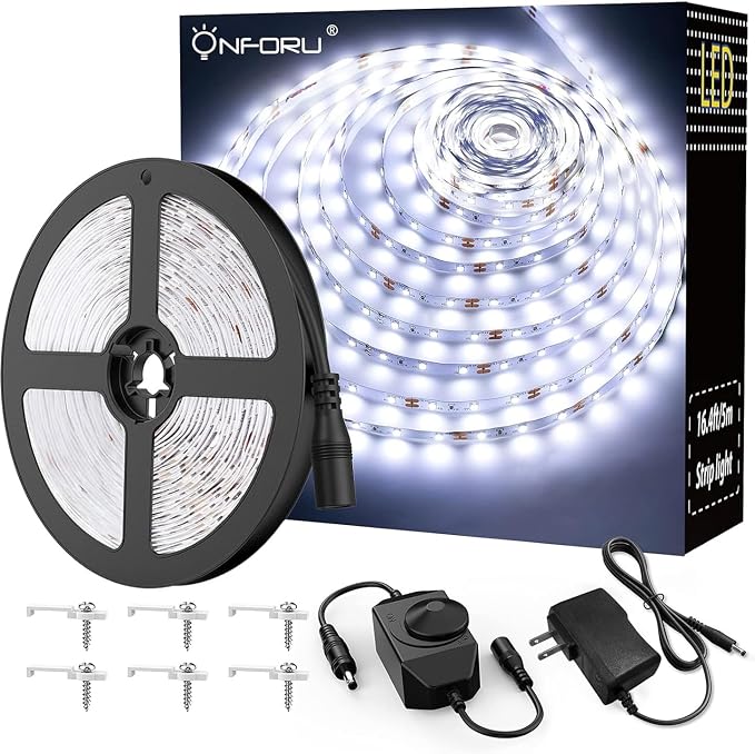 Onforu LED Light Strip, 16.4ft Dimmable LED Tape Light, 6000K Daylight White by Onforu