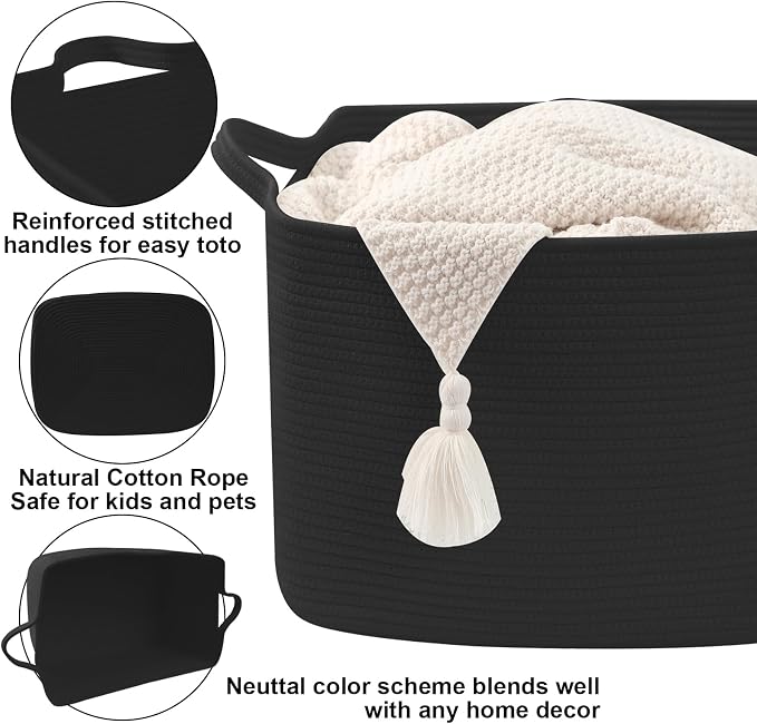 96L Woven Laundry Basket with Handles, Extra Blanket Basket, Living Room - Image 3