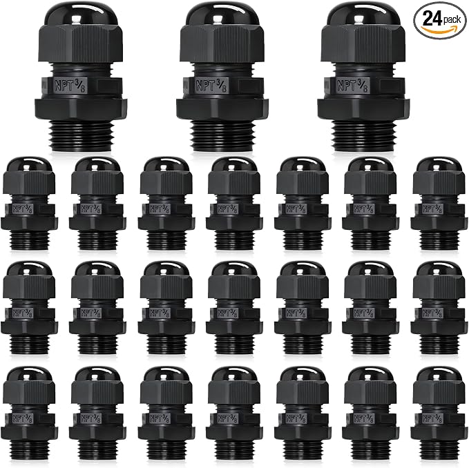 24 Pcs 3/8" NPT Black Adjustable Cable Glands by Wocloer