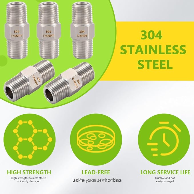 2PCS Hex Nipple 1/4" x 1/4" Male Pipe Fittings, 304 Stainless Steel 1/4 inch - Image 6