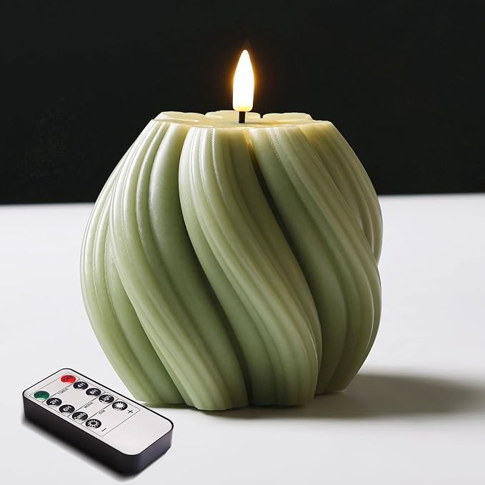 Sage Green Swirl Flameless Candle by Girimax