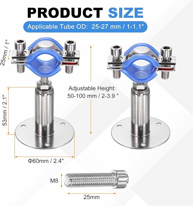 HARFINGTON 2 Set Wall Mount Ceiling Mount Pipe Supports 304 Stainless Steel - Image 2