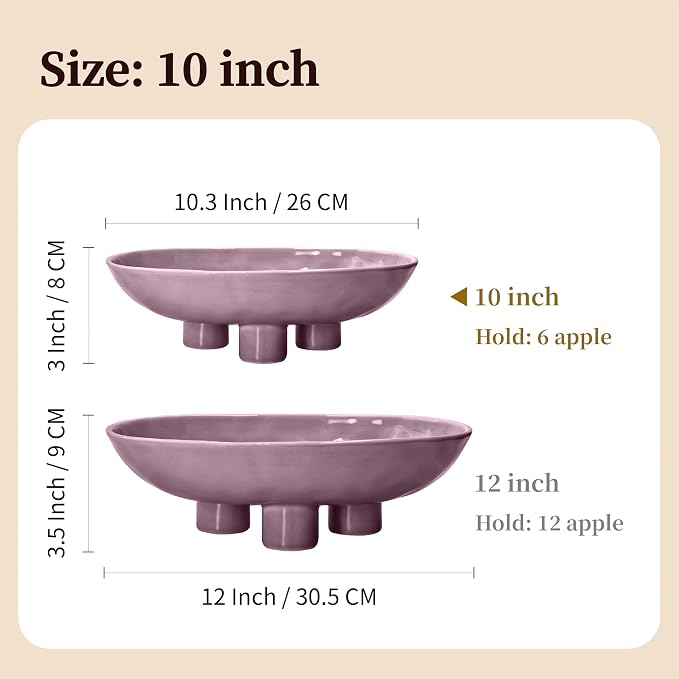 Three-Leg Ceramic Fruit Bowl, 10 Inch Oval Serving Dish - Image 8