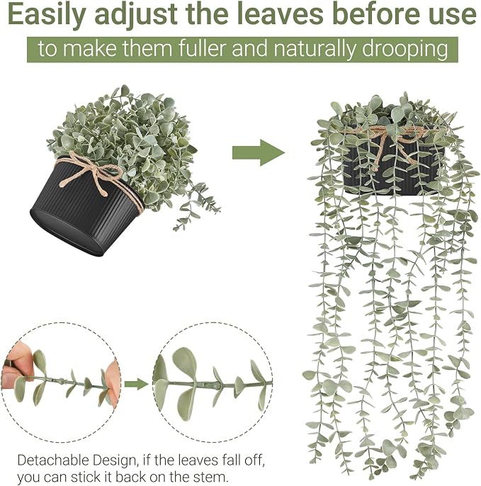 Mkono Fake Hanging Plants in Farmhouse Galvanized Pot - Image 5