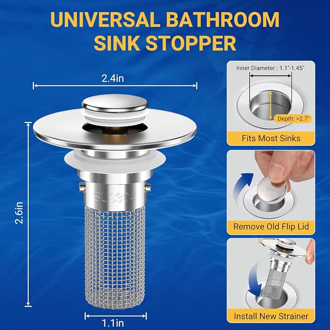 Bathroom Sink Drain Strainer, Pop-Up Bathroom Sink Stopper - Image 6