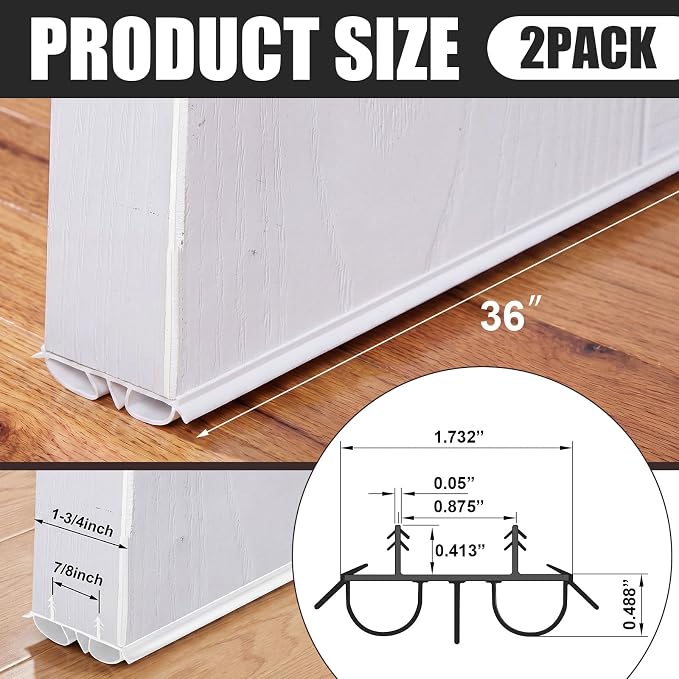 Pushglossy 2 Pcs Double Bubble Kerf Door Sweep 36" Long 1 3/4" Wide Replacement - Image 2