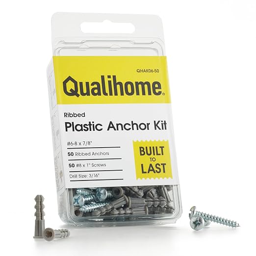 Qualihome Drywall Anchors and Screws Kit – 50 Anchors & 50 Screws by Qualihome