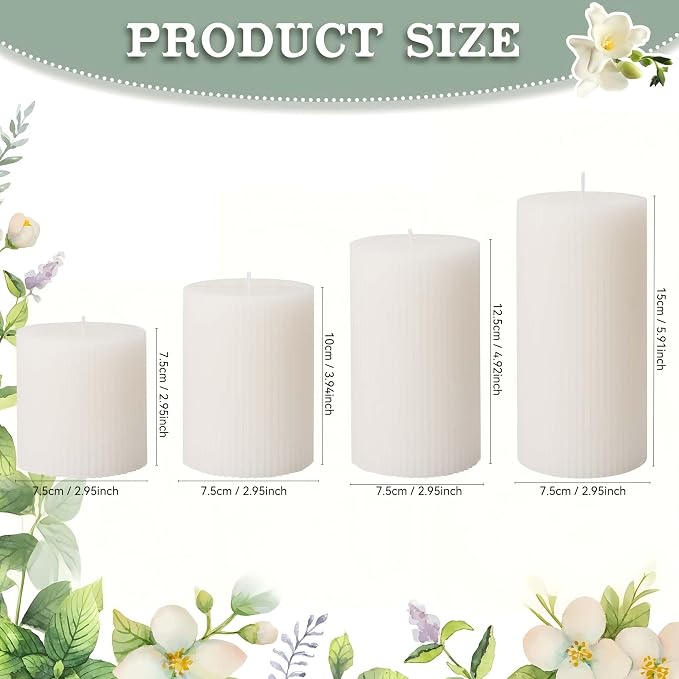 Ribbed Pillar Candles, Large Mixed Soy Wax Scented Pillar Candles | Aesthetic - Image 2