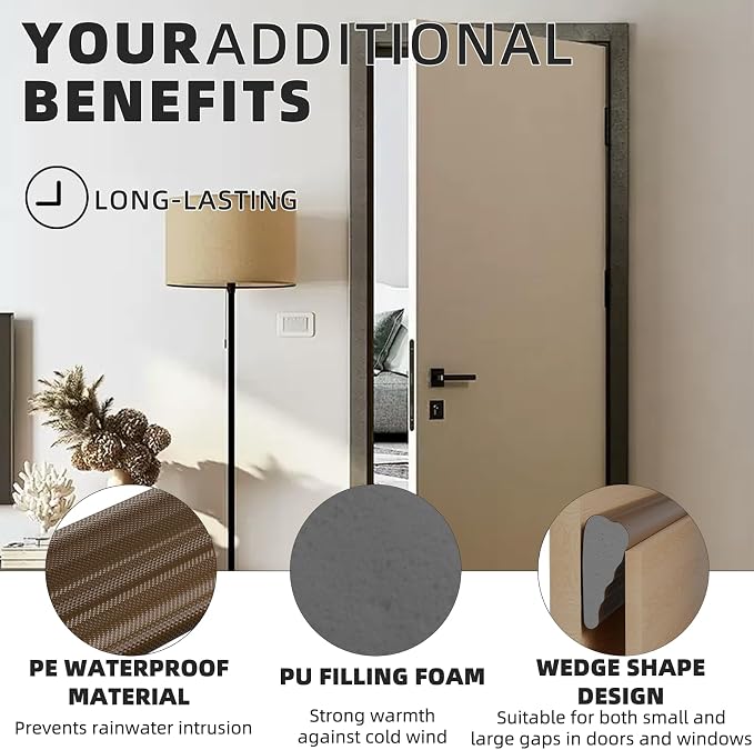 118" Wedge Weather Stripping for Draft Blocking, Foam Door Seal | Brown - Image 3