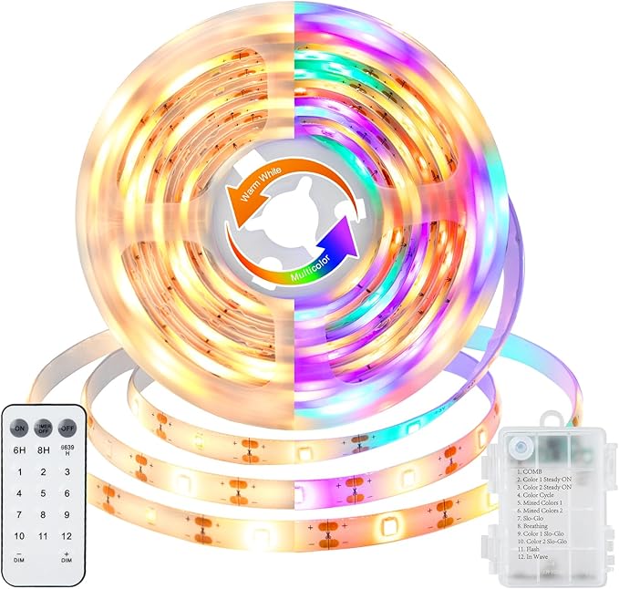 echosari LED Strip Lights Battery Operated, 10Ft 108 LED Dual Color Changing by echosari