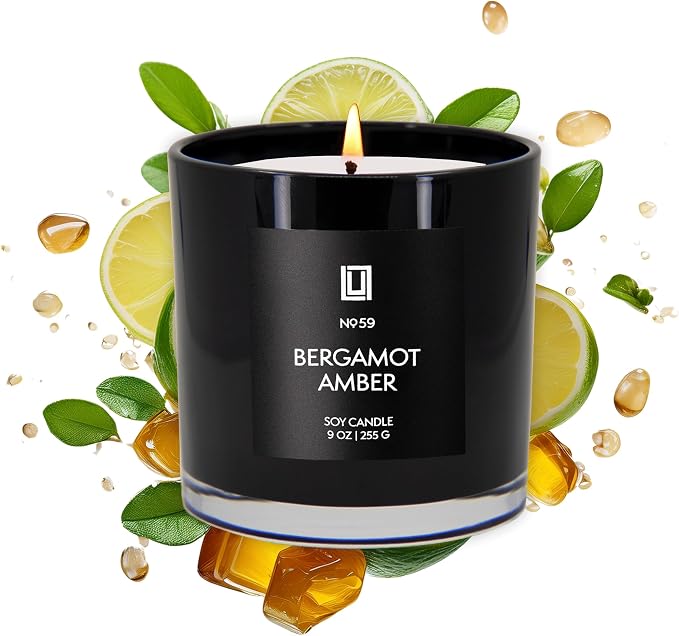 Lulu Candles Bergamot & Amber Luxury Scented Soy Candle, 9 Oz | Citrus & Musk by LULUCANDLES