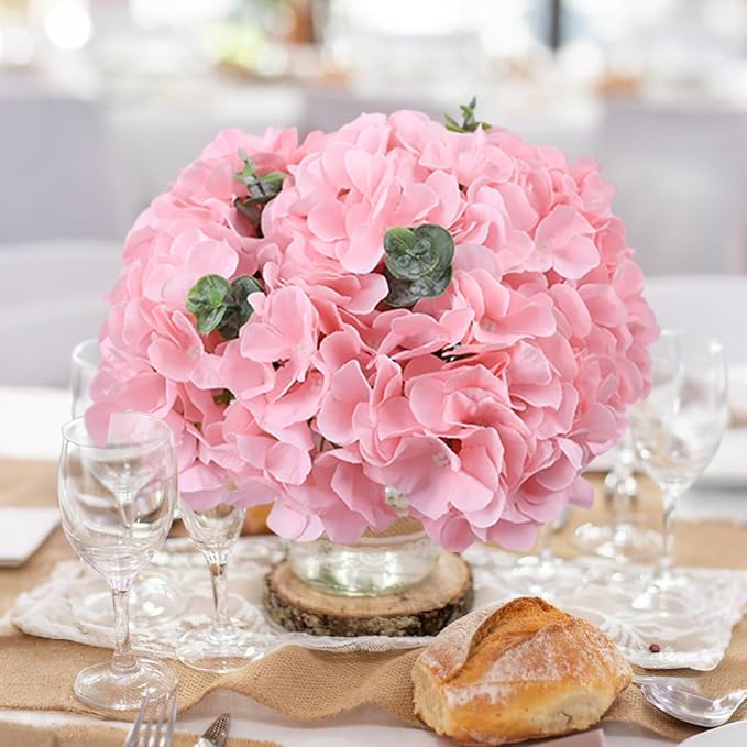 AVIVIHO 65pcs Fake Flowers Pink Hydrangea Artificial Flowers Bulk Silk Flowers - Image 2