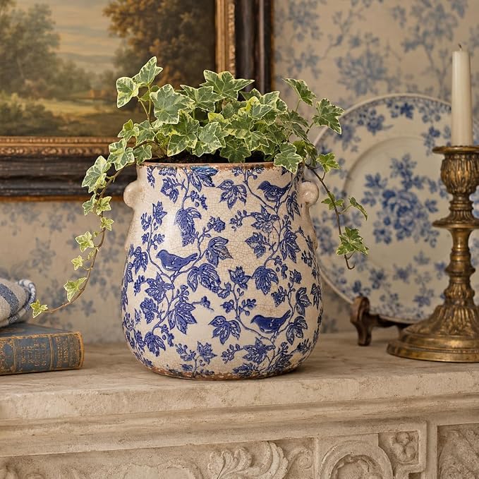 English Country Ceramic Planter, 6.7" Chinoiserie Vase & Utensil Holder | - Image 2