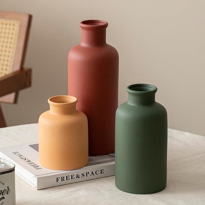 Large Modern Ceramic Vase Set of 3, Neutral Colors, Decorative Bottles - Image 6