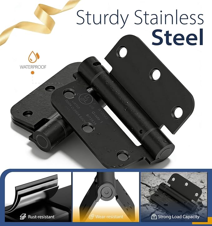3-Pack 3.5 Inch Self Closing Door Hinges, 5/8" Radius Corners, Adjustable - Image 4