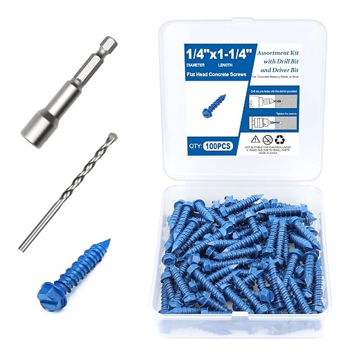 100PCS Concrete Screws Assortment Kit, 1/4" x1-1/4 Masonry Screws by NANAKLAUS