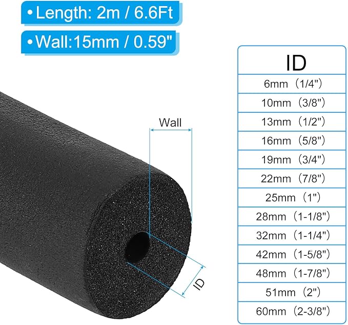 PATIKIL 1/4" ID x 6.6Ft x 0.59" Pipe Insulation Foam Tube, Pipe Cover Wrap Roll - Image 2