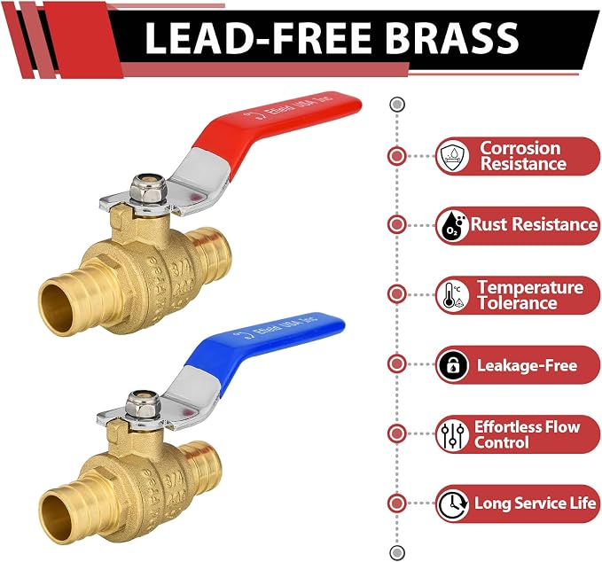 20-Pack 3/4" PEX Brass Ball Valve, Barb Crimp Pex Connection | Full Port Water - Image 3